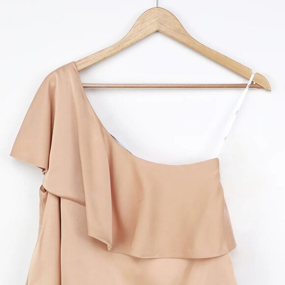 NWT Lulus Defining Style Light Peach Satin Ruffled One-Shoulder Top - Picture 6 of 11